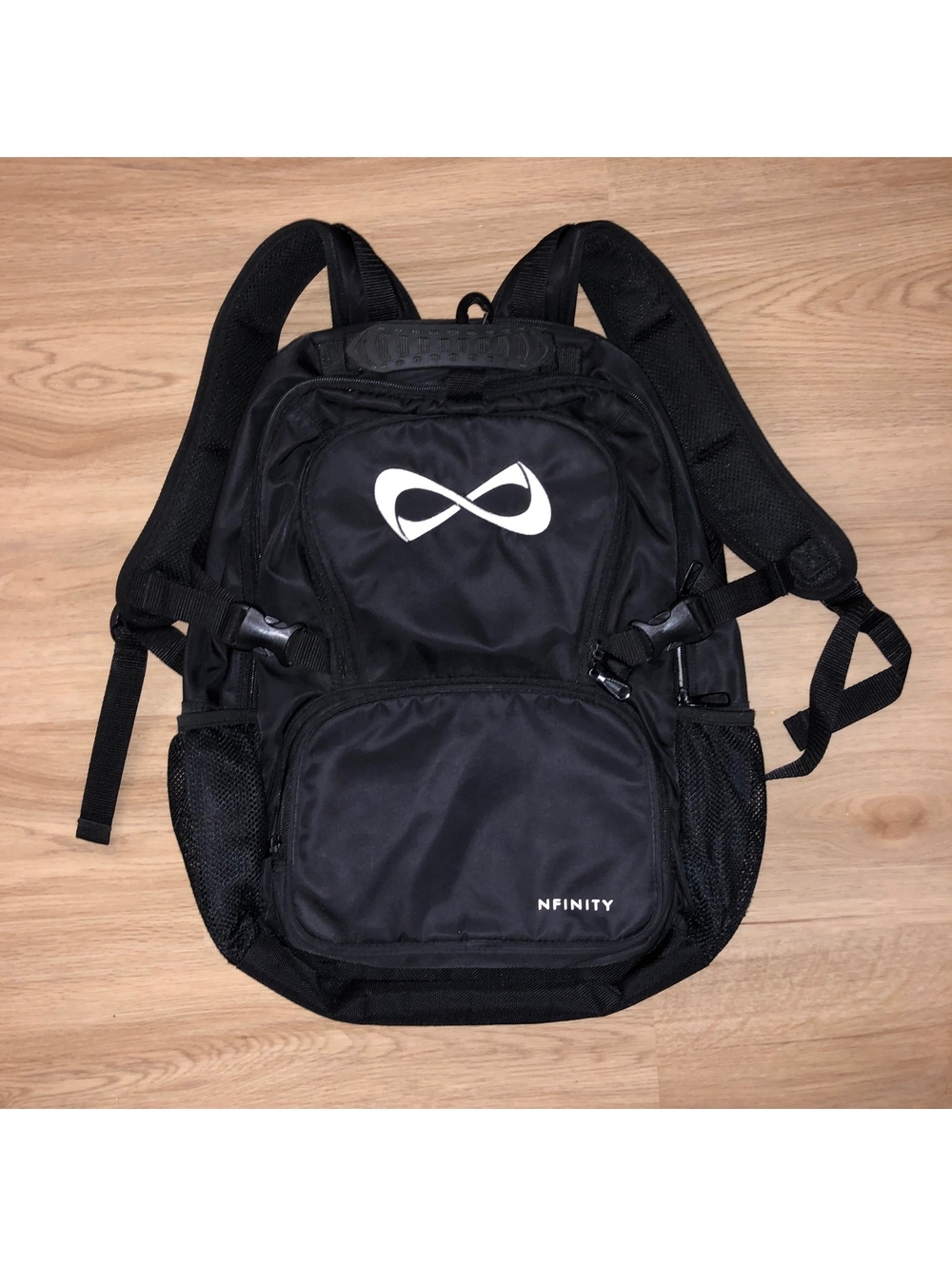 NFINITY CLASSIC CHEER CHEERLEADING BACKPACK BLACK WHITE CLEAN W/ POUCH BAG